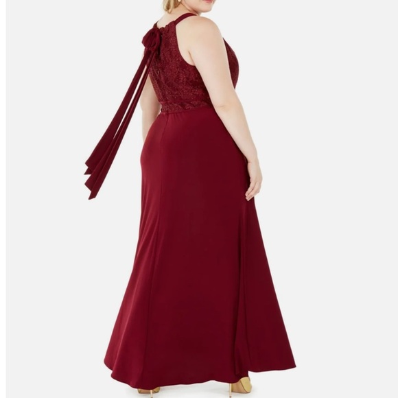 Women's Formal Dress Plus Size 22W Morgan & Co. Burgundy Pleated Lace  Bodice NEW